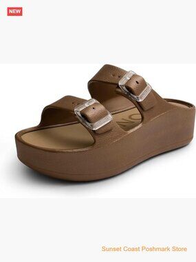 Women's Platform Sandals Double-Buckled Water-Friendly Wedge Slides Chunky